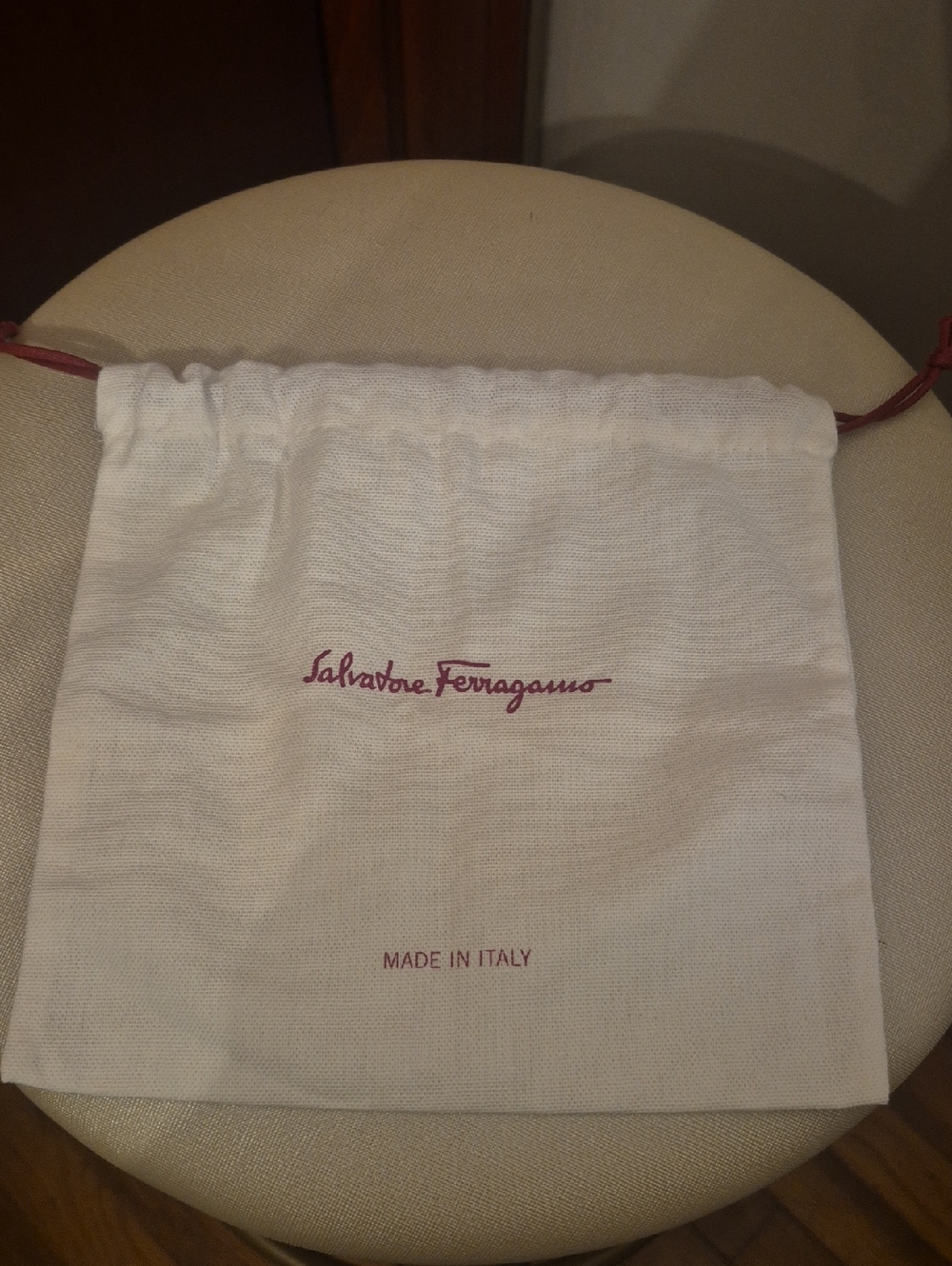 Salvatore Ferragamo White Dust Bag with Burgundy Logo